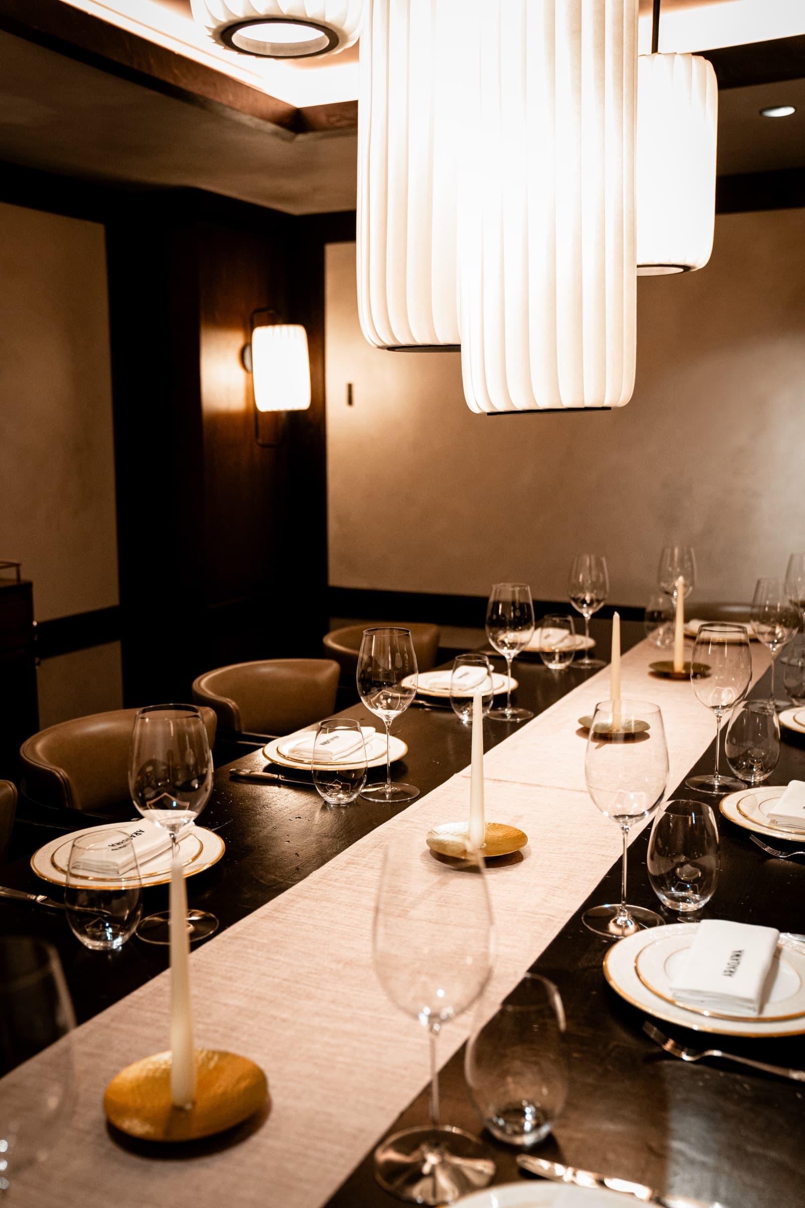 The private dining table at Aragawa set for a business dinner