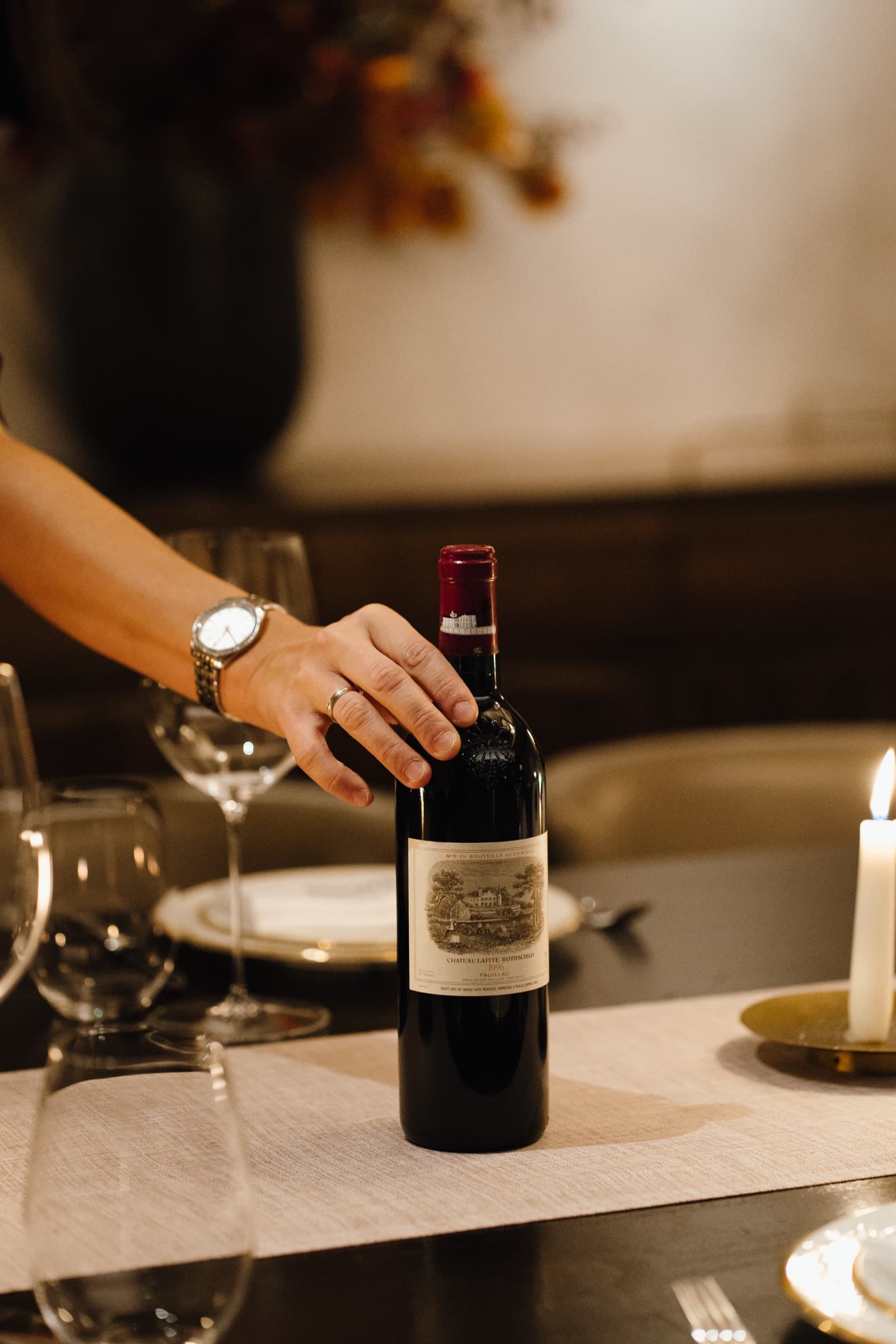Château Lafite Rothschild served by candlelight in the private dining room